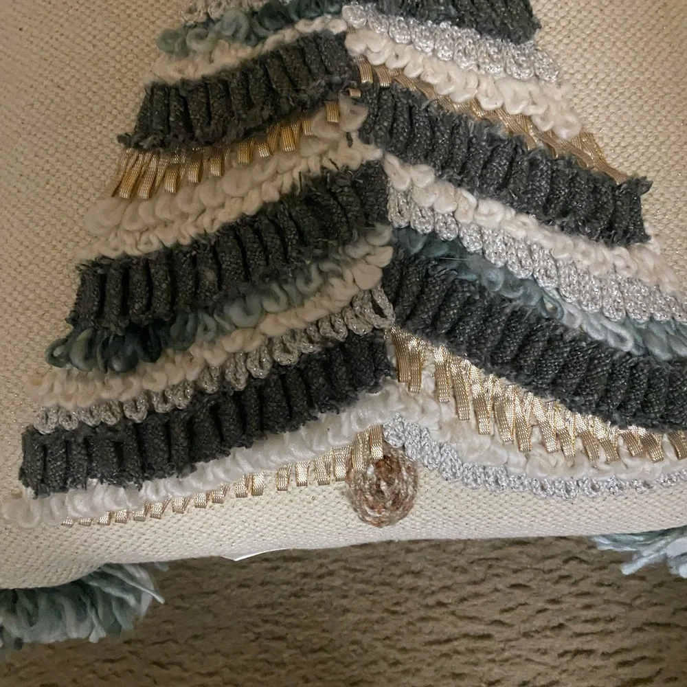 3D Yarn Knit Woven Tassel Christmas Tree Sage Green Decorative Pillow 18”x18”